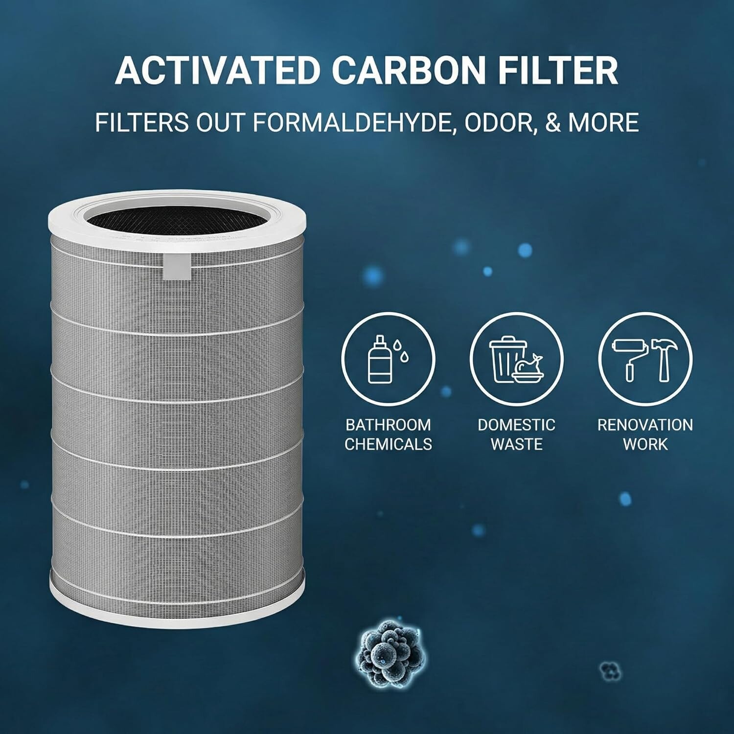 Activated carbon filter — removes formaldehyde, odors, and chemicals
